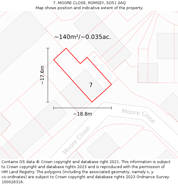 7, MOORE CLOSE, ROMSEY, SO51 0AQ: Plot and title map