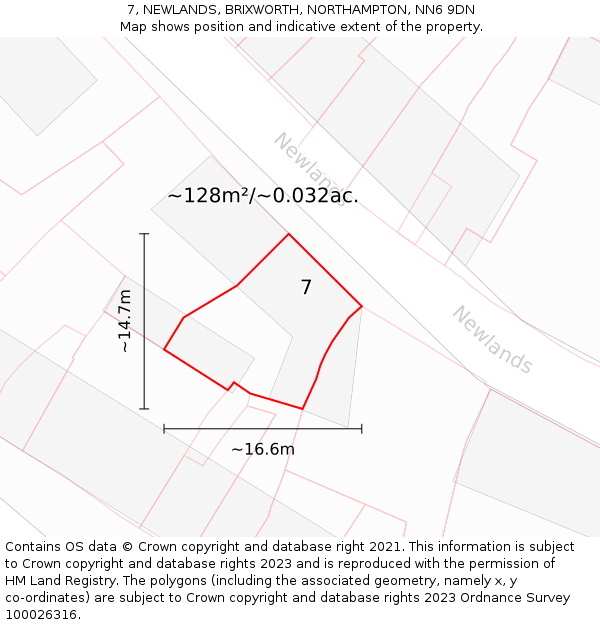 7, NEWLANDS, BRIXWORTH, NORTHAMPTON, NN6 9DN: Plot and title map