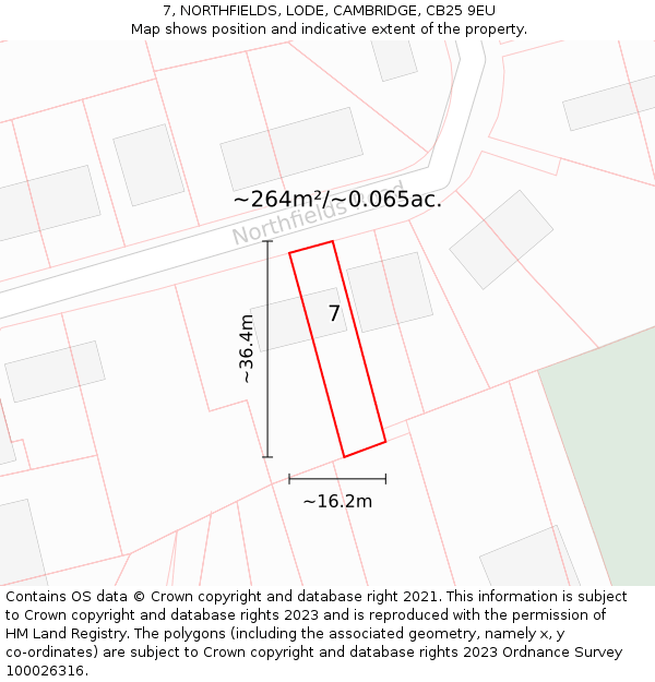 7, NORTHFIELDS, LODE, CAMBRIDGE, CB25 9EU: Plot and title map