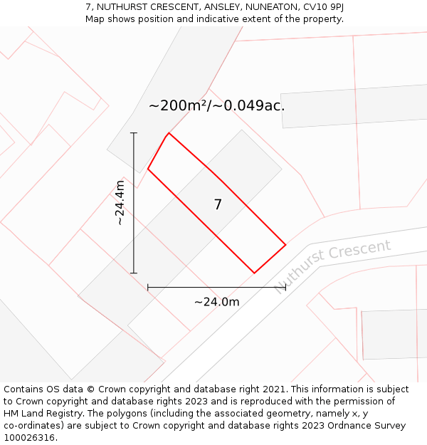 7, NUTHURST CRESCENT, ANSLEY, NUNEATON, CV10 9PJ: Plot and title map