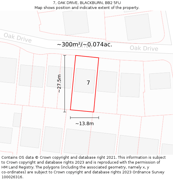 7, OAK DRIVE, BLACKBURN, BB2 5FU: Plot and title map
