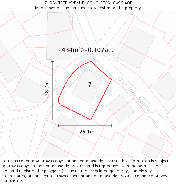 7, OAK TREE AVENUE, CONGLETON, CW12 4QF: Plot and title map