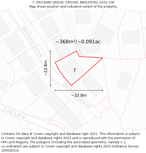7, ORCHARD GROVE, CROYDE, BRAUNTON, EX33 1NF: Plot and title map