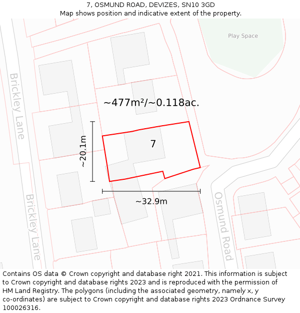 7, OSMUND ROAD, DEVIZES, SN10 3GD: Plot and title map