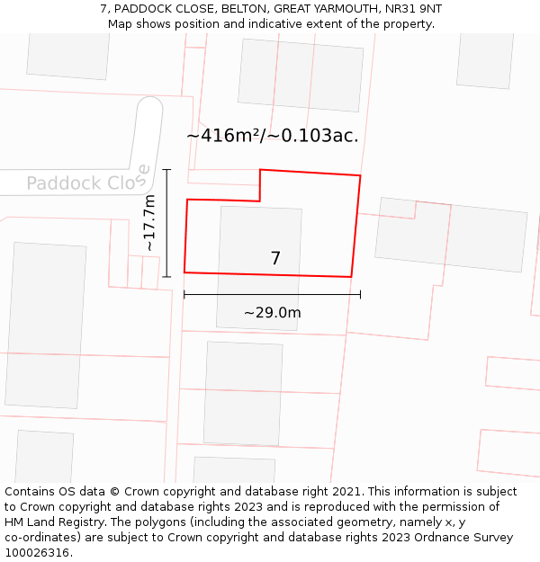 7, PADDOCK CLOSE, BELTON, GREAT YARMOUTH, NR31 9NT: Plot and title map