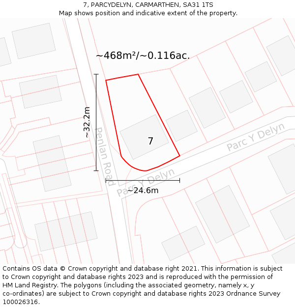 7, PARCYDELYN, CARMARTHEN, SA31 1TS: Plot and title map