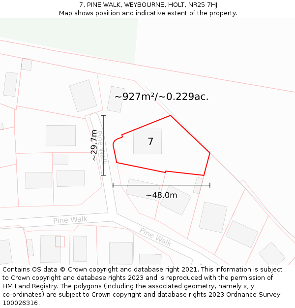 7, PINE WALK, WEYBOURNE, HOLT, NR25 7HJ: Plot and title map