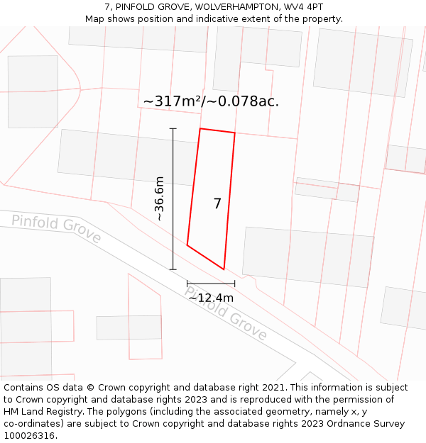 7, PINFOLD GROVE, WOLVERHAMPTON, WV4 4PT: Plot and title map