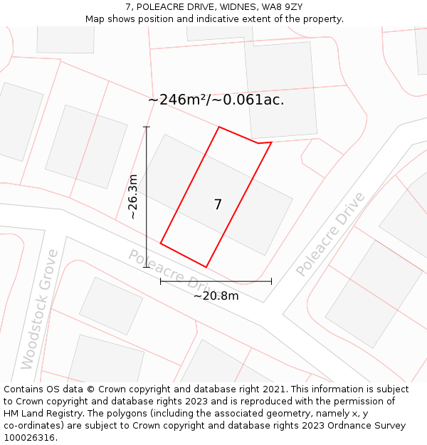 7, POLEACRE DRIVE, WIDNES, WA8 9ZY: Plot and title map