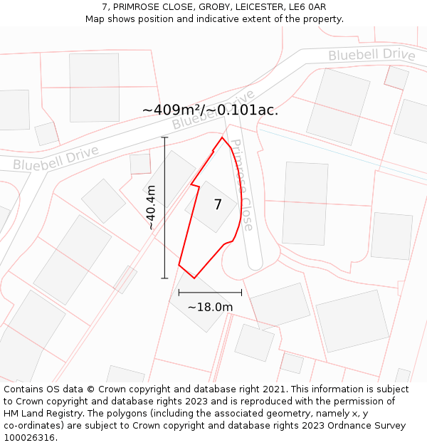 7, PRIMROSE CLOSE, GROBY, LEICESTER, LE6 0AR: Plot and title map