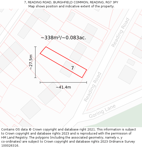 7, READING ROAD, BURGHFIELD COMMON, READING, RG7 3PY: Plot and title map