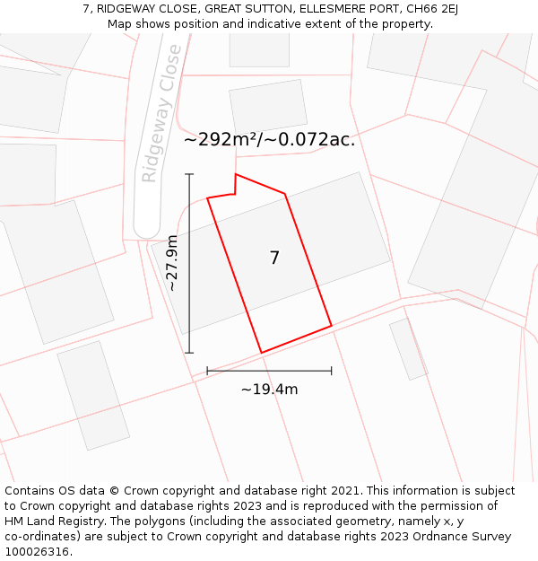 7, RIDGEWAY CLOSE, GREAT SUTTON, ELLESMERE PORT, CH66 2EJ: Plot and title map