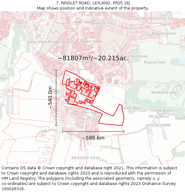 7, RINGLET ROAD, LEYLAND, PR25 1EJ: Plot and title map