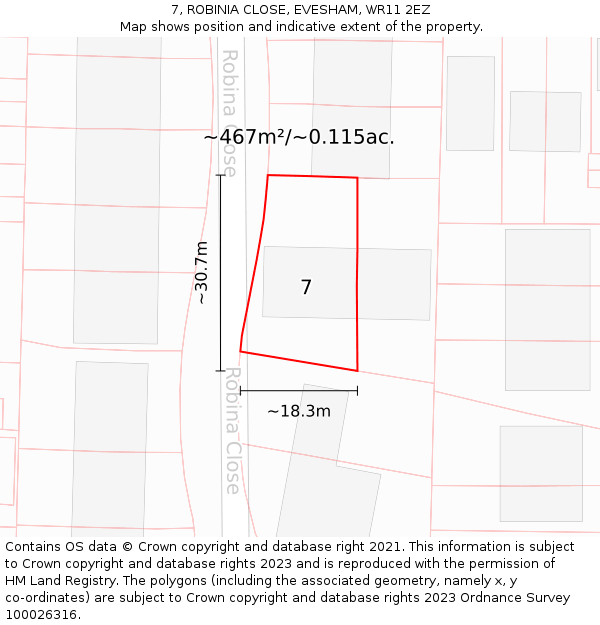 7, ROBINIA CLOSE, EVESHAM, WR11 2EZ: Plot and title map