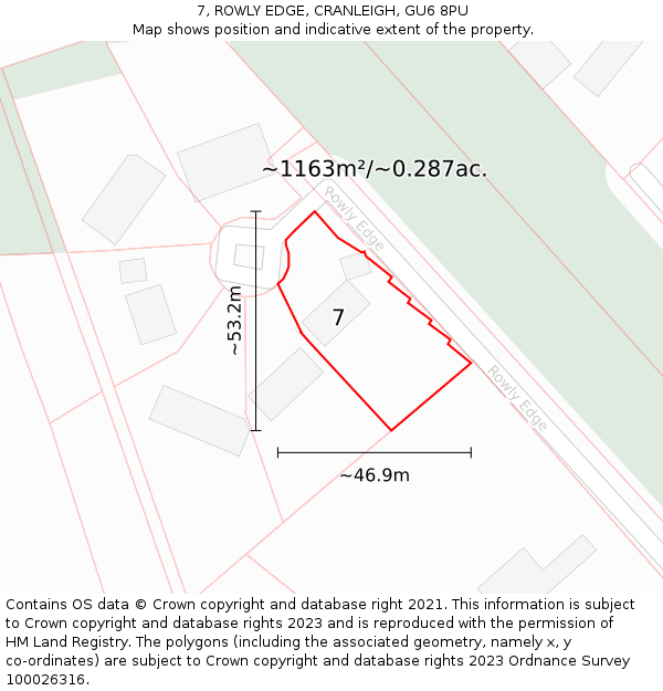 7, ROWLY EDGE, CRANLEIGH, GU6 8PU: Plot and title map