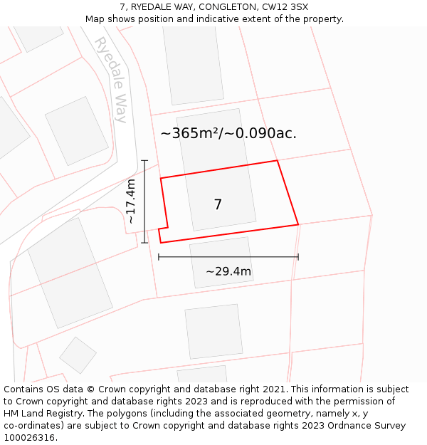 7, RYEDALE WAY, CONGLETON, CW12 3SX: Plot and title map