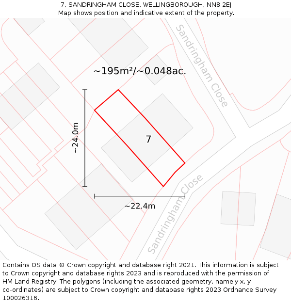 7, SANDRINGHAM CLOSE, WELLINGBOROUGH, NN8 2EJ: Plot and title map
