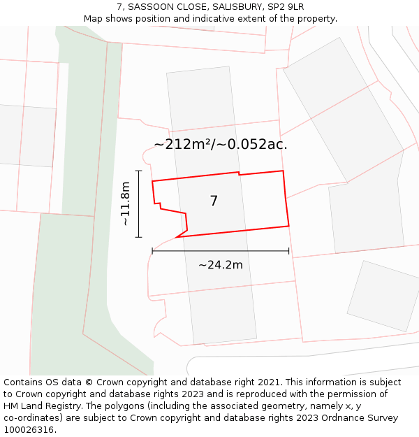 7, SASSOON CLOSE, SALISBURY, SP2 9LR: Plot and title map