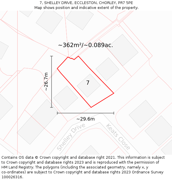 7, SHELLEY DRIVE, ECCLESTON, CHORLEY, PR7 5PE: Plot and title map