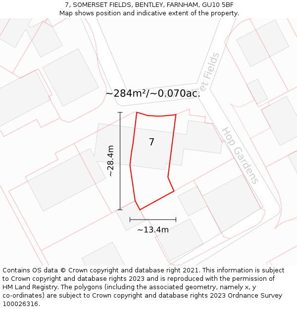 7, SOMERSET FIELDS, BENTLEY, FARNHAM, GU10 5BF: Plot and title map