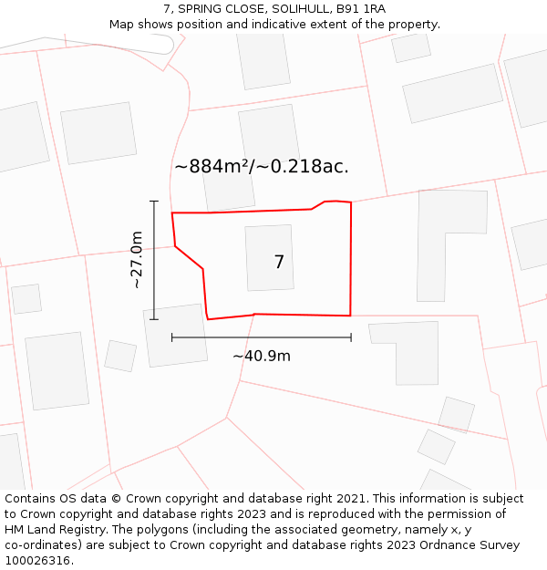 7, SPRING CLOSE, SOLIHULL, B91 1RA: Plot and title map