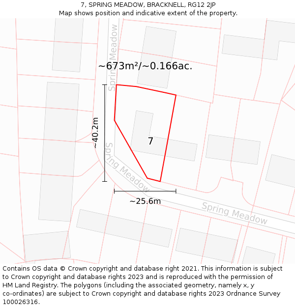 7, SPRING MEADOW, BRACKNELL, RG12 2JP: Plot and title map