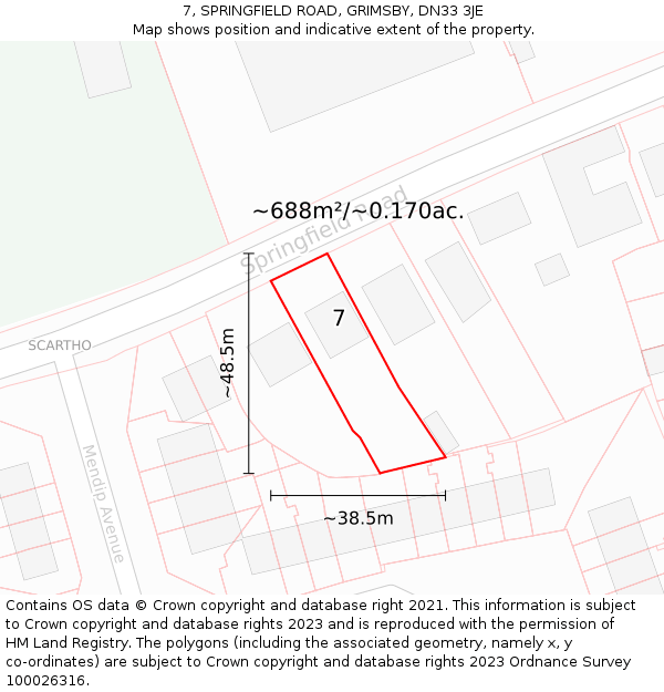 7, SPRINGFIELD ROAD, GRIMSBY, DN33 3JE: Plot and title map