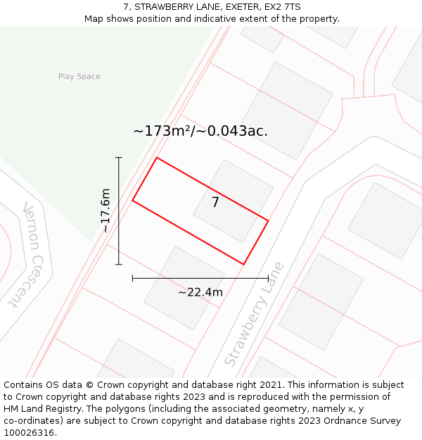 7, STRAWBERRY LANE, EXETER, EX2 7TS: Plot and title map