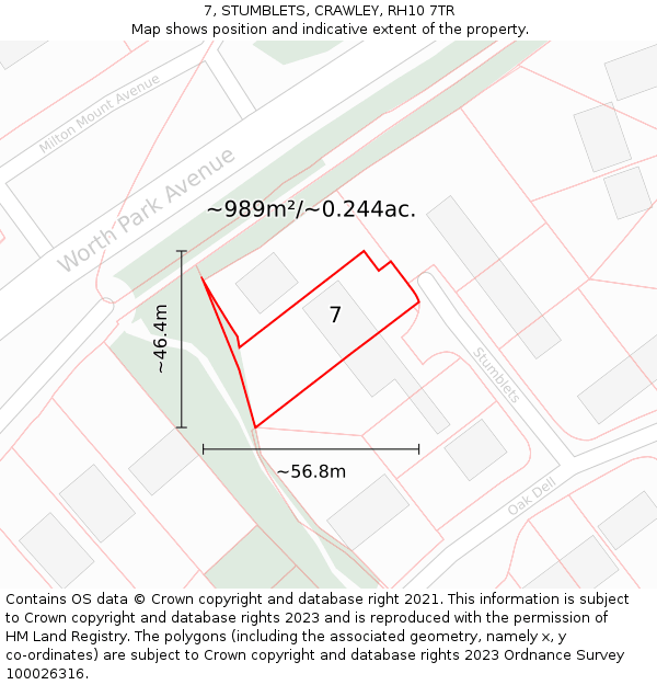 7, STUMBLETS, CRAWLEY, RH10 7TR: Plot and title map
