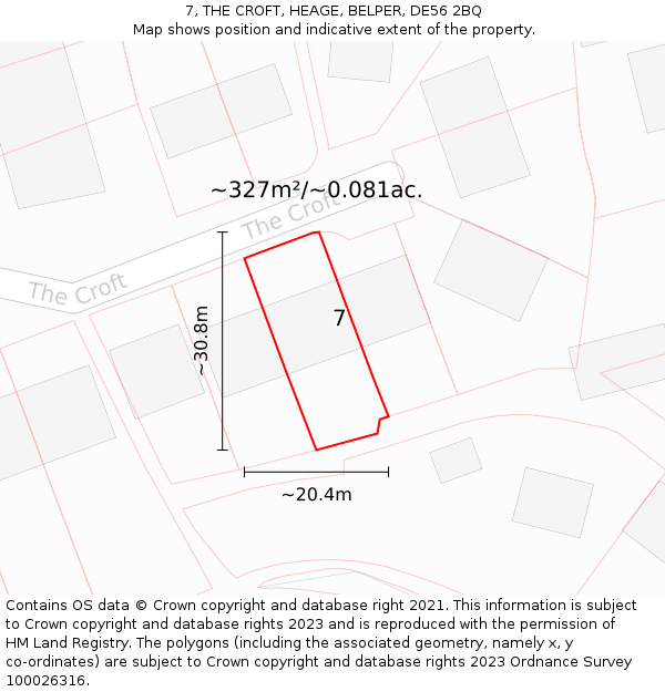 7, THE CROFT, HEAGE, BELPER, DE56 2BQ: Plot and title map