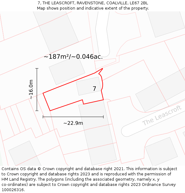 7, THE LEASCROFT, RAVENSTONE, COALVILLE, LE67 2BL: Plot and title map