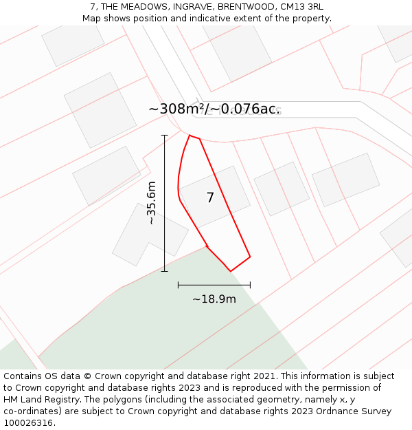 7, THE MEADOWS, INGRAVE, BRENTWOOD, CM13 3RL: Plot and title map