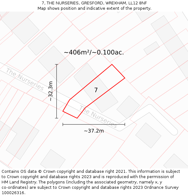 7, THE NURSERIES, GRESFORD, WREXHAM, LL12 8NF: Plot and title map