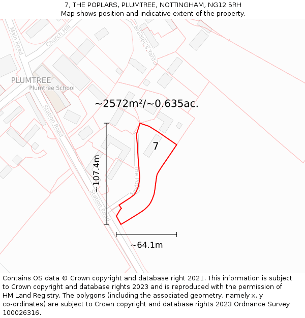7, THE POPLARS, PLUMTREE, NOTTINGHAM, NG12 5RH: Plot and title map