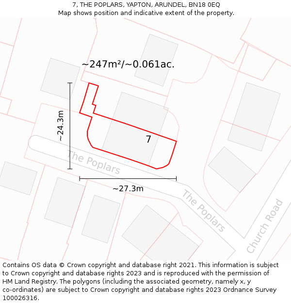 7, THE POPLARS, YAPTON, ARUNDEL, BN18 0EQ: Plot and title map