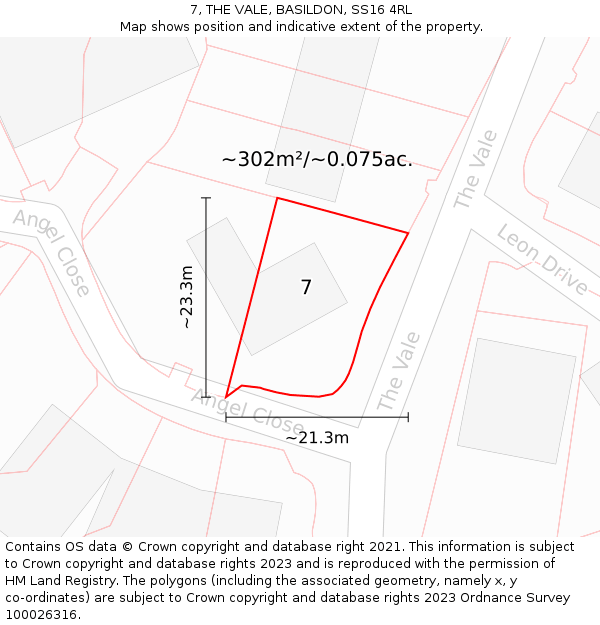 7, THE VALE, BASILDON, SS16 4RL: Plot and title map