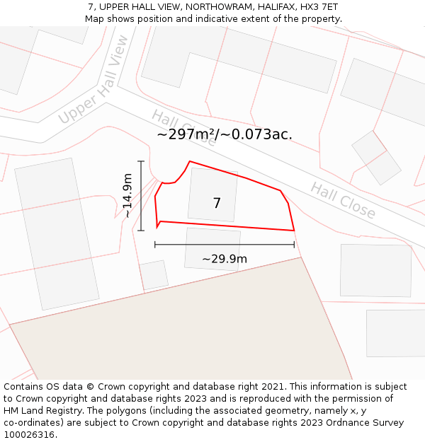 7, UPPER HALL VIEW, NORTHOWRAM, HALIFAX, HX3 7ET: Plot and title map