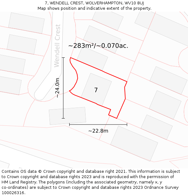 7, WENDELL CREST, WOLVERHAMPTON, WV10 8UJ: Plot and title map