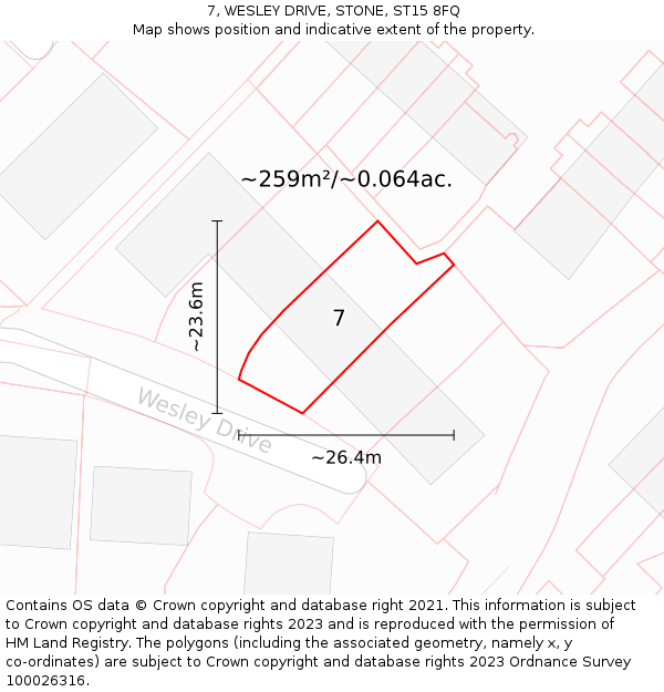 7, WESLEY DRIVE, STONE, ST15 8FQ: Plot and title map