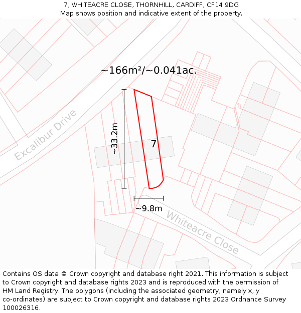 7, WHITEACRE CLOSE, THORNHILL, CARDIFF, CF14 9DG: Plot and title map