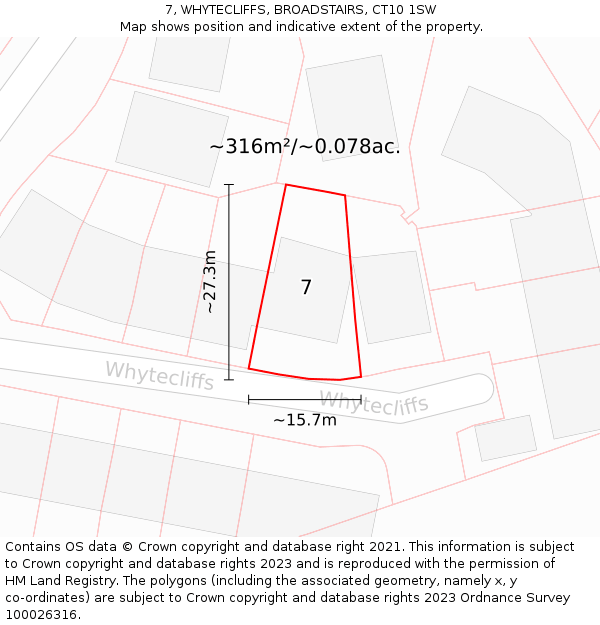 7, WHYTECLIFFS, BROADSTAIRS, CT10 1SW: Plot and title map