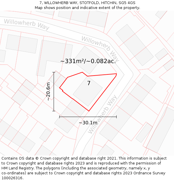 7, WILLOWHERB WAY, STOTFOLD, HITCHIN, SG5 4GS: Plot and title map