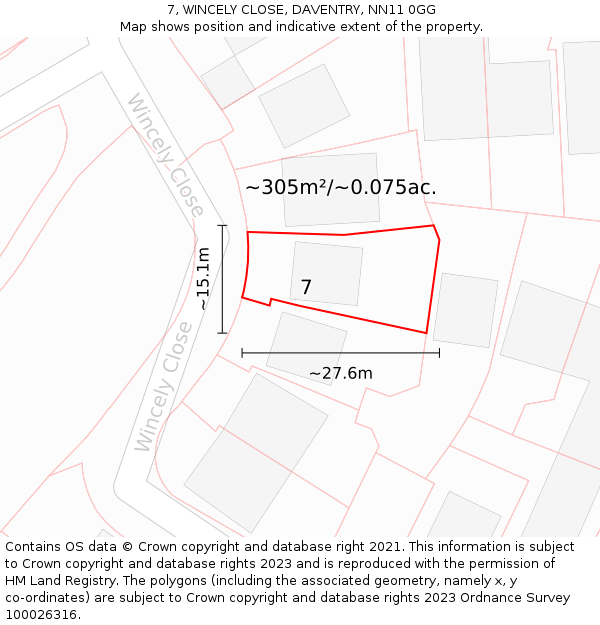 7, WINCELY CLOSE, DAVENTRY, NN11 0GG: Plot and title map