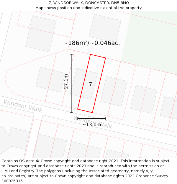 7, WINDSOR WALK, DONCASTER, DN5 8NQ: Plot and title map