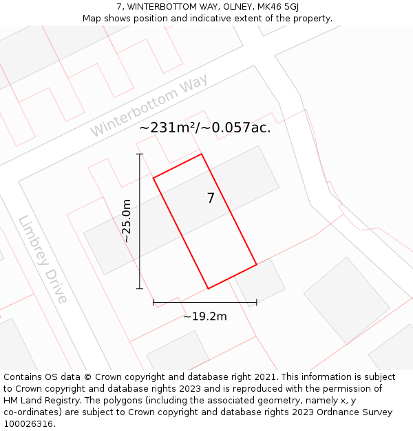 7, WINTERBOTTOM WAY, OLNEY, MK46 5GJ: Plot and title map
