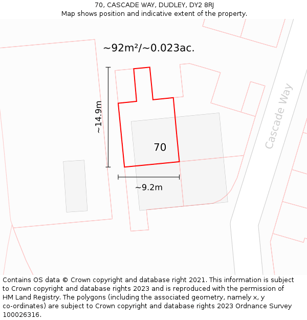 70, CASCADE WAY, DUDLEY, DY2 8RJ: Plot and title map