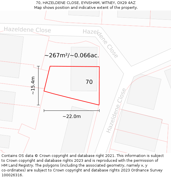 70, HAZELDENE CLOSE, EYNSHAM, WITNEY, OX29 4AZ: Plot and title map