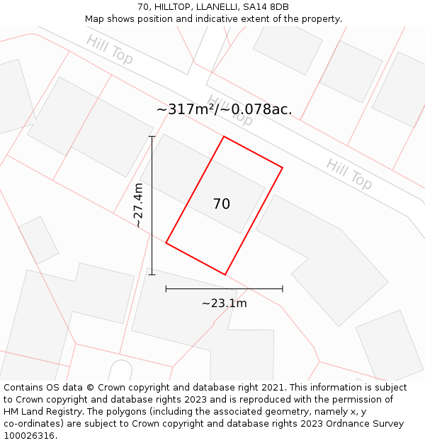 70, HILLTOP, LLANELLI, SA14 8DB: Plot and title map