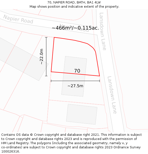 70, NAPIER ROAD, BATH, BA1 4LW: Plot and title map