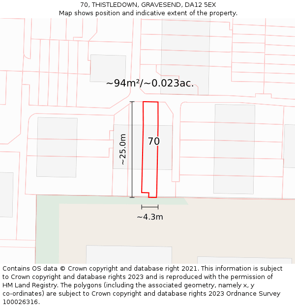 70, THISTLEDOWN, GRAVESEND, DA12 5EX: Plot and title map